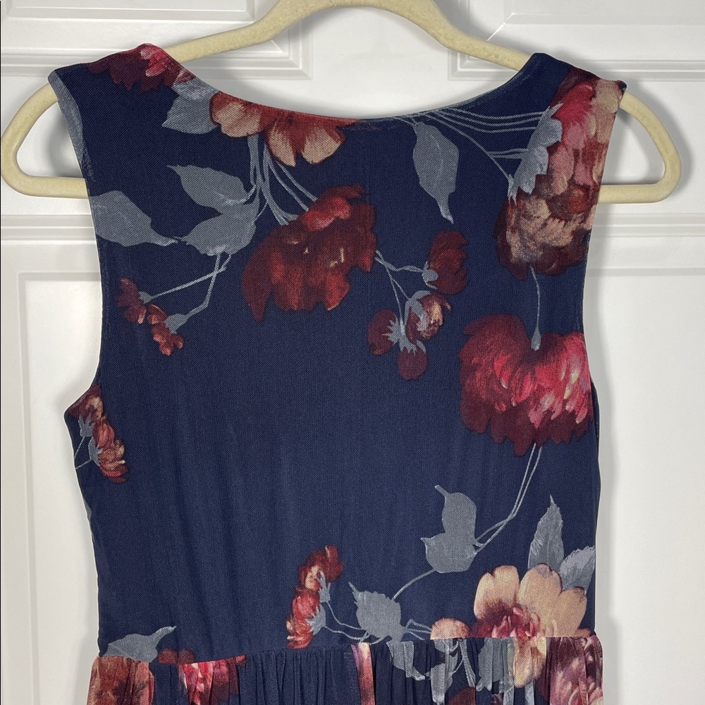 Alexa B Nites Maxi Dress Size 6 V Neck Floral Sleeveless Mesh Embellished Blue - Picture 6 of 15
